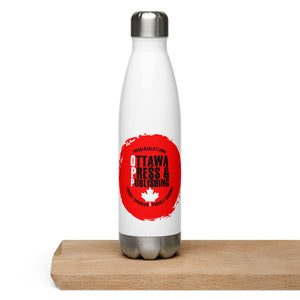 OPP RED LOGO ON WHITE STAINLESS STEEL WATER BOTTLE