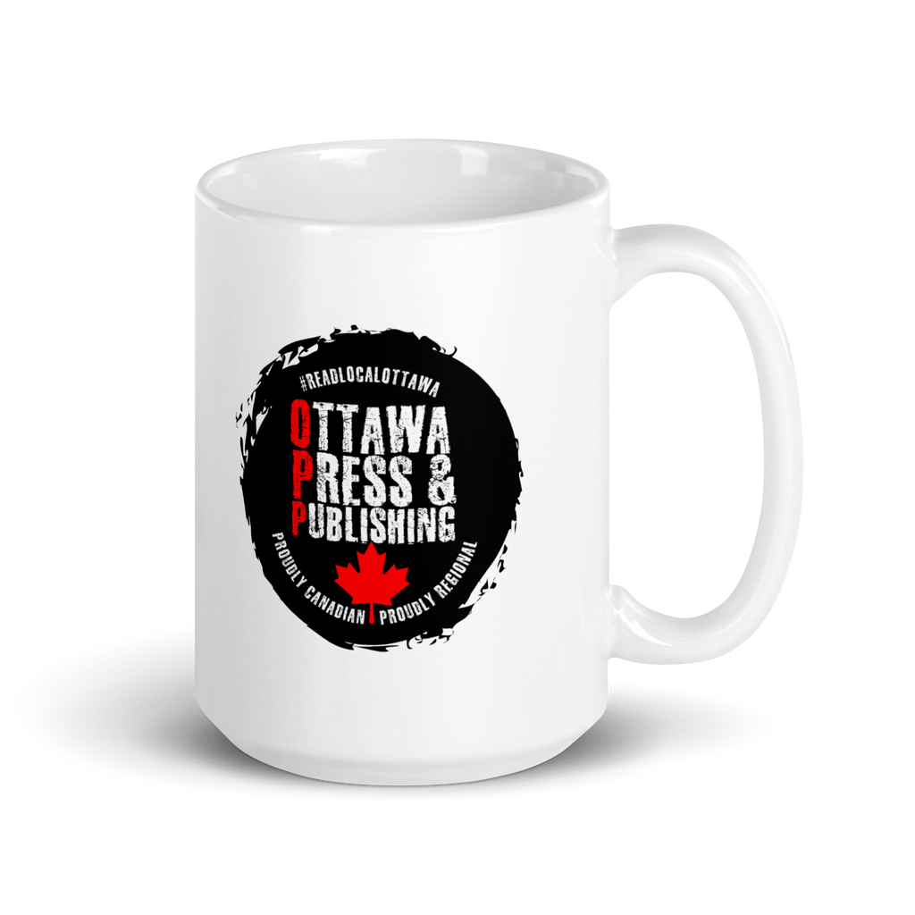 OPP BLACK RED AND WHITE LOGO ON WHITE GLOSSY MUG 15 OZ